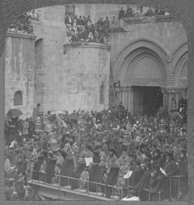 Ceremonie van het wassen van de voeten van de discipelen in de Kerk van het Heilig Graf, c1900