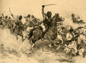Aanval van de cavalerie bij de Slag bij Miani Meeanee, Sindh, India, 1843 c1890 door Unbekannt