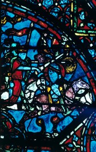 Karel de Grote vecht tegen de Saracenen, glas-in-lood, Kathedraal van Chartres, Frankrijk, ca. 1225 door Unbekannt