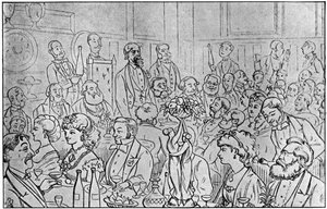 Charles Dickens die de Newsvendors Dinner voorzit, 5 april 1870, 1912 door Unbekannt