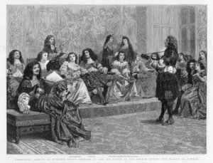 Karel II en zijn hofhouding in het paleis tijdens de Pest van Londen, c1665-1666 1890