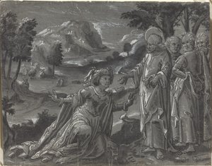 Christus en de overspelige vrouw (recto), ca. 1600 door Unbekannt