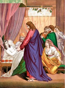 Christus wekt de dochter van Jairus, gouverneur van de synagoge, op uit de dood, midden 19e eeuw