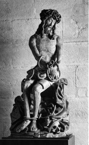 Christus met banden Beeldhouwwerk. Hospices Civiles de Beaune gesticht in 1443 door kanselier Nicolas Rolin, Beaune (Côte d