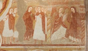 Kerk (Église Saint-Martin). Interieur. Muurschilderingen (fresco). Westelijke muur van het schip (detail)