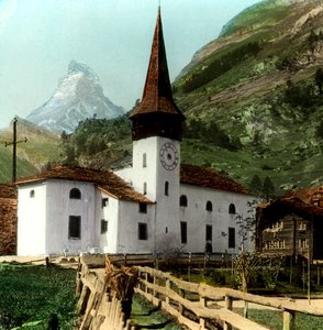 Kerk en Matterhorn, Zermatt, Zwitserland