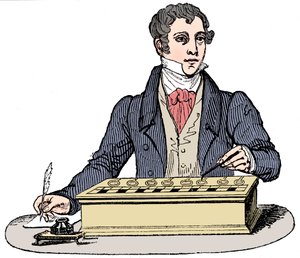 Klerk die een Pascal rekenmachine gebruikt, 1835 door Unbekannt