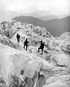 Klimmen door de Bossons-ijsval op weg naar de Mont Blanc, Zwitserland, begin 20e eeuw door Unbekannt