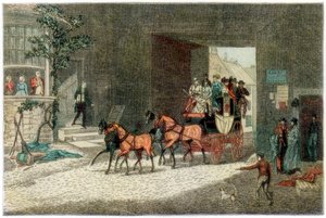 Koets arriveert op de binnenplaats van een herberg, 1890