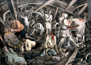 Kolenmijnwerkers vast ondergronds door een dakval, Courrieres Mines, Pas-de-Calais, Frankrijk door Unbekannt