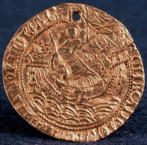 Munt Korabelnik van Tsaar Ivan III, Keerzijde: Heerser op zijn schip, 1471-1490 door Unbekannt