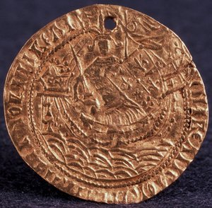 Munt Korabelnik van Tsaar Ivan III Keerzijde: Heerser op zijn schip, 1471-1490 door Unbekannt
