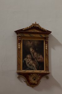 Kerk. Interieur. Schilderij. Madonna met Kind. Italië (?). Olieverf op doek