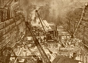 Constructie van een droogdok in Swansea, c1930