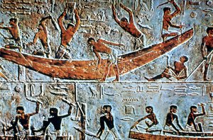 Bouw van een boot, muurreliëf, Saqqara, Egypte