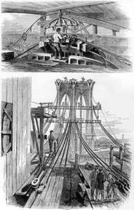 Constructie van de Brooklyn Suspension Bridge, New York, VS, 1880 door Unbekannt