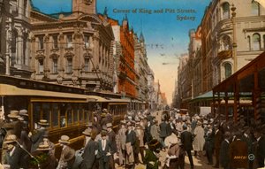 Hoek van King en Pitt Streets, Sydney, New South Wales, Australië, ca. 1917 door Unbekannt