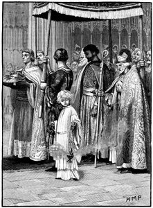 Kroning van Richard I in Westminster Abbey 1189, ca. 1880 door Unbekannt