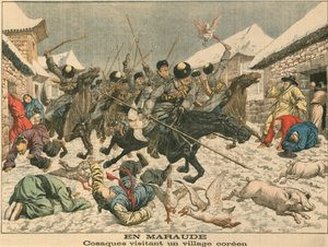 Kozakken terroriseren een Koreaans dorp, Russisch-Japanse oorlog, 1904