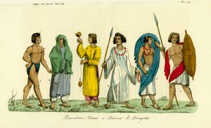 Kostuums van mannen en vrouwen van het Nubische volk (Barabra) van Dongola (Dunqulah) door Unbekannt