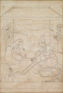 Koppel speelt Chaupar op een terras, ca. 1790-1800