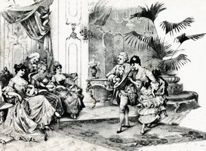 Hofdans in Rococo-kostuum. circa 1900 door Unbekannt