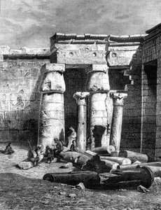 Hof met resten van een christelijke kerk, Medinet-Habou, 1881