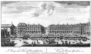 Covent Garden, Londen, met kraampjes in het midden van het plein