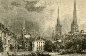 Coventry - De torenspitsen van Trinity, St. Michaels en Christ Church, 1898