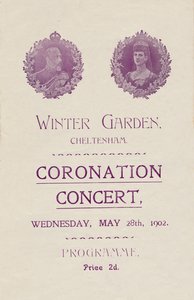 Omslag van het programma voor een kroningsconcert in de Winter Garden, Cheltenham, 1902