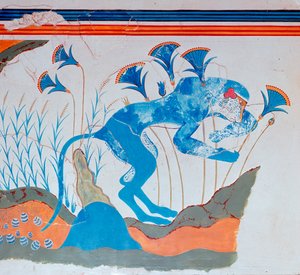 Kretenzische fresco van een aap en papyrus, 16e-14e eeuw v.Chr. door Unbekannt