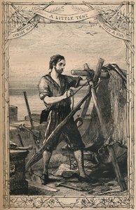 Crusoe maakt een kleine tent met een zeil, ca. 1870 door Unbekannt
