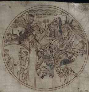 Demonen vallen Guthlac aan Manuscript Het leven van Sint Guthlac, Begin 12e eeuw door Unbekannt