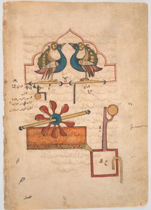 Ontwerp voor de Waterklok van de Pauwen, uit het Kitab fi ma