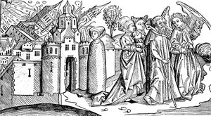 Vernietiging van Sodom en Gomorra door aardbeving, 1493