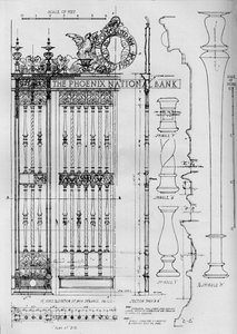 Detailtekening van het hoofdentreehek, Phoenix National Bank door Unbekannt