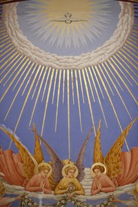 Detail van een fresco in de Visitatiekerk: engelen, Ein Kerem, Israël