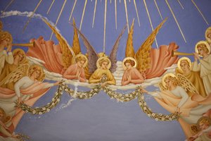 Detail van een fresco in de Visitatiekerk in Ein Kerem: engelen, Ein Kerem, Israël door Unbekannt