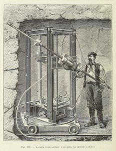 Diamantboormachine ontworpen door Georges Leschot, uitgegeven 1883, gravure, 1883 door Unbekannt