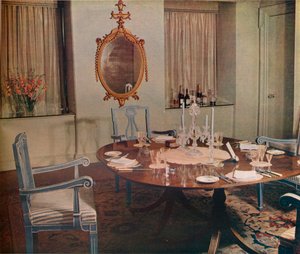 Eetkamer van het appartement ontworpen door Herman Schryver in Grosvenor Square, Londen, 1936