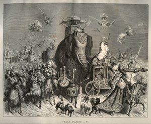 Ezelhuid: de carossus en bruidsstoet. Gravure door Gustave Doré uit 