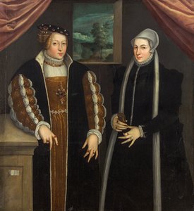 Dubbelportret Marie van Brandenburg-Kulmbach en Christina van Denemarken, ca. 1580 door Unbekannt