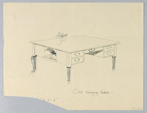 Tekening, Ontwerp voor Bibliotheektafel met Zij Niche en Beenvariatie Aangegeven