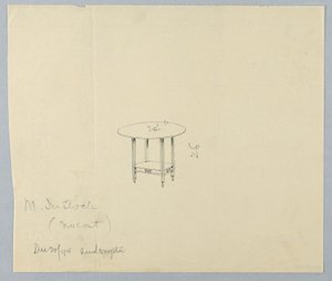 Tekening, Ontwerp voor Kleine Ronde Tafel met Gesneden Fries op Plank