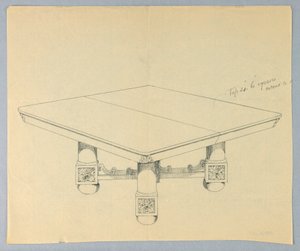 Tekening, Ontwerp voor een Rechthoekige Eettafel op Bolpoten