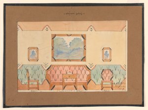 Tekening, Ontwerp voor een Zitkamer met Bank, Twee Stoelen en Tafel door Unbekannt