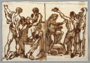 Tekening, Het oordeel van Salomo; Het villen van Marsyas, ca. 1820 door Unbekannt