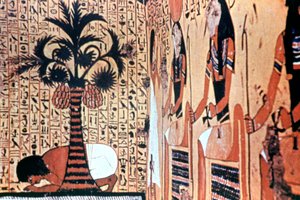 Drinken uit de rivier, tempelmuurschildering, Thebe, Egypte
