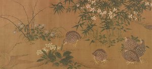 Eenden, bloemen en kwartel, Ming-dynastie, 1368-1644 door Unbekannt