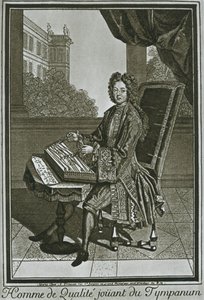 Dulcimer tympanum, Franse gravure uit de zeventiende eeuw, 1948 door Unbekannt